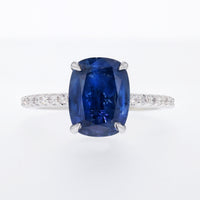 Blue Sapphire Cushion Shape Engagement Ring