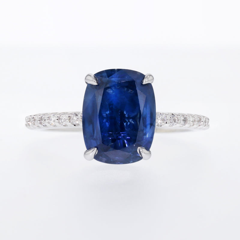 Blue Sapphire Cushion Shape Engagement Ring